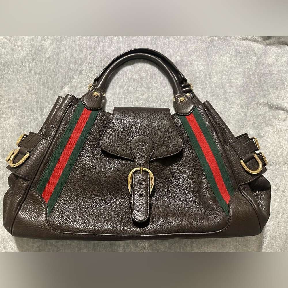 Gucci Leather Brown Web Heritage Tote